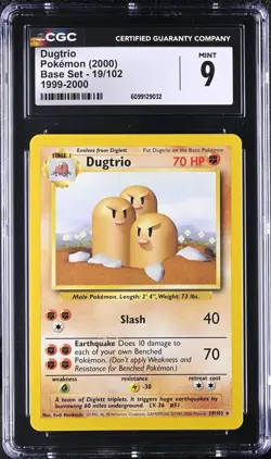 CGC 9 MINT Dugtrio Base 19/102 4th Print 1999-2000 UK Version Pokemon Card psa - Image 1