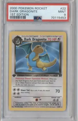 2000 POKEMON CARD ROCKET 1ST ED #22/82 DARK DRAGONITE PSA 9 - Image 1