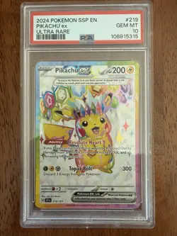 2024 Pokemon Surging Sparks Pikachu EX Ultra Rare PSA 10 - Image 1