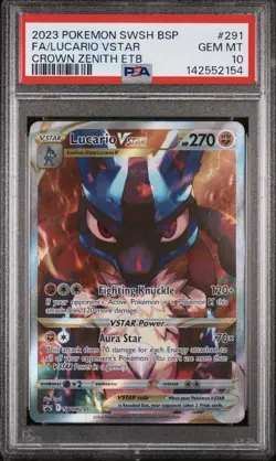 2023 POKEMON SWSH BSPFA/LUCARIO VSTAR CROWN ZENITH ETBPSA#291GEM MT10 - Image 1