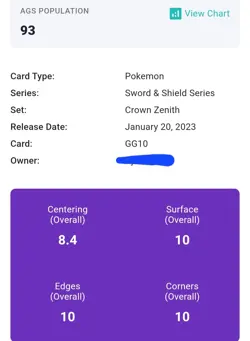 Mew #GG10 Full Art AGS 9.5 Mint Pokemon Crown Zenith Galarian Gallery TCG - Image 3