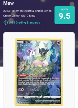 Mew #GG10 Full Art AGS 9.5 Mint Pokemon Crown Zenith Galarian Gallery TCG - Image 4