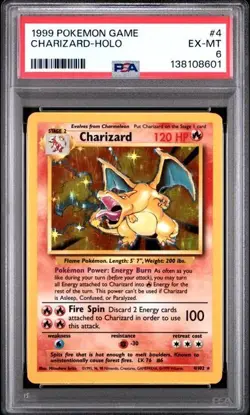 Pokemon Game PSA 6 EX MINT CHARIZARD - Holo Unlimited 1999 Base Set # 4/102 - Image 1