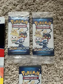 Lot of 3 General Mills 2017 Pokemon Sun & Moon Trading Card 3 Pack + Back of Box - Image 3