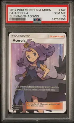 PSA 10 TRAINER ACEROLA 142 BURNING SHADOWS SUN & MOON POKEMON - Image 1