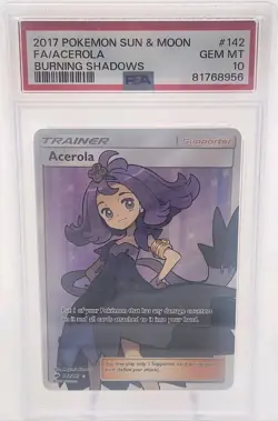PSA 10 TRAINER ACEROLA 142 BURNING SHADOWS SUN & MOON POKEMON - Image 2