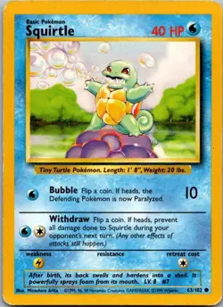 Base Set #063/102 Squirtle Pokemon Moderately Played - Image 1