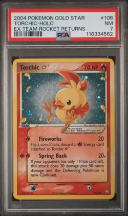 GOLD STAR TORCHIC 2004 POKEMON EX TEAM ROCKET RETURNS #108 HOLO PSA 7 NM - Image 1