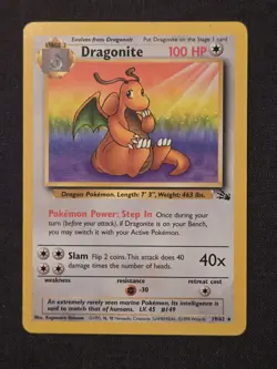 Dragonite Pokemon Card - 19/62 Non Holo Fossil Set Rare WOTC - EXC / LP - Image 1