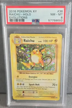 Pokemon Raichu Evolutions Holo Rare 36/108 PSA 8 English 2016 - Image 1