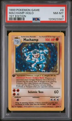 1999 POKEMON BASE SET 1ST EDITION #8 MACHAMP-HOLO PSA 8 - Image 1
