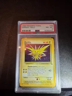 1999 Pokemon Fossil Unlimited Zapdos Holo #15 15/62 Rare PSA 8 NM-MT - Image 3