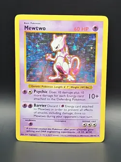 Mewtwo 10/102 Pokemon Base Set Shadowless Holo Rare WOTC Vintage MP - Image 1