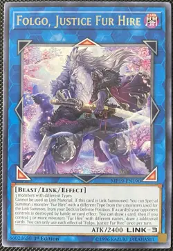 Folgo, Justice Fur Hire MP19-EN190 2019 Gold Sarc 1st Edition - Yugioh Card - Image 1