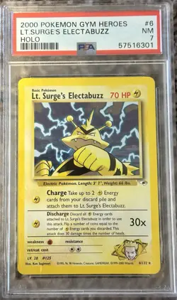 Pokemon TCG Lt. Surge's Electabuzz Gym Heroes Holo Card 6/132 Psa 7 - Image 1
