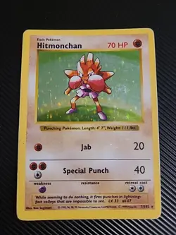 Hitmonchan 7/102 - Holo Rare Base Set Shadowless Pokemon Card WOTC Vintage LP/MP - Image 1