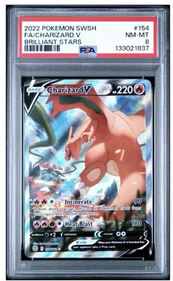2022 Pokemon SWSH FA/Charizard V Brilliant Stars #154 PSA 8 NM-MT - Image 1
