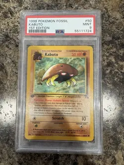 Pokemon Kabuto 1st Edition Fossil Regular 50/62 PSA 9 English TCG - Image 1