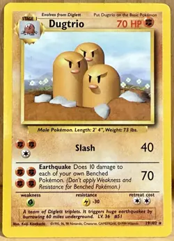 Dugtrio Pokemon TCG Base Set Unlimited 19/102 Non-Holo Rare 1999 LP - Image 1