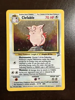 Clefable 5/130 Holo Rare MP Pokemon TCG Base Set 2 MP SWIRL - Image 1