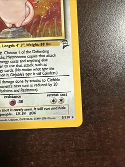 Clefable 5/130 Holo Rare MP Pokemon TCG Base Set 2 MP SWIRL - Image 4
