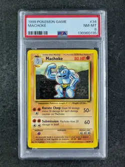 1999 Pokemon MACHOKE 34/102 Base Set Unlimited Uncommon English PSA 8 (B) - Image 1