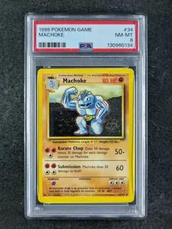 1999 Pokemon MACHOKE 34/102 Base Set Unlimited Uncommon English PSA 8 (A) - Image 1