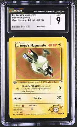 CGC MINT 9 Pokemon Lt. Surge's Magnemite 80/132 2000 Gym Heroes 1st Edition - Image 1