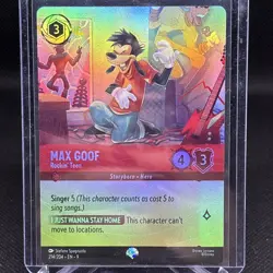Disney Lorcana Fabled Max Goof Rockin' Teen Epic Holofoil Card 214/204 - Image 1
