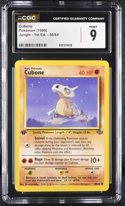CGC 9 MINT Cubone 1999 Jungle 1st Edition 50/64 Pokemon Card - Image 1