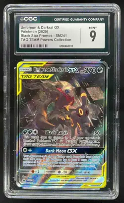 2020 Pokemon S&M Black Star Promos Umbreon & Darkrai Tag Team CGC 9 Mint #SM241 - Image 1