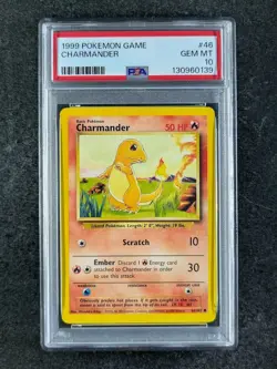 1999 Pokemon CHARMANDER 46/102 Base Set Unlimited Common English PSA 10 (B) - Image 1