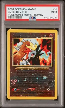 2001 ENTEI REVERSE FOIL #34 Black Star Movie Promo Pokemon PSA 9 Swirl - Image 1