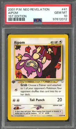 Pokemon Neo Revelation 1st Edition Aipom 41/64 PSA 10 GEM MINT - Image 1