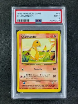 1999 Pokemon CHARMANDER 46/102 Base Set Unlimited Common English PSA 9 (A) - Image 1