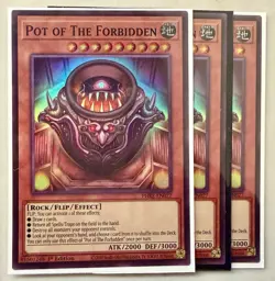 Yugioh! 3x Pot of The Forbidden PHRE-EN027 Super Rare 1st Ed NM - Image 1