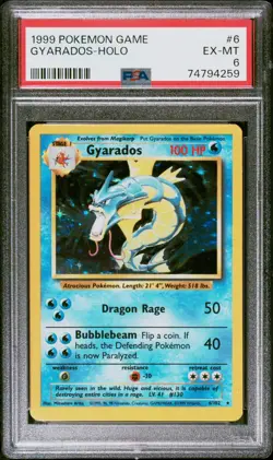 1999 Pokemon Game #6 GYARADOS Holo Trading Card PSA 6 EX-MT FREAH SLAB!! - Image 1