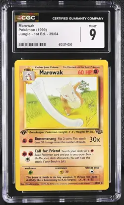 CGC 9 MINT Marowak 1999 Jungle 1st Edition 39/64 Pokemon Card - Image 1