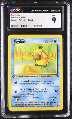 CGC 9 MINT Psyduck 1999 Fossil 1st Edition 53/62 Pokemon Card - Image 1