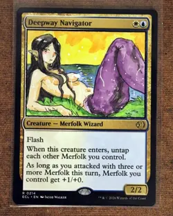 Deepway Navigator Altered Art Hand Painted MTG Magic the Gathering Anime Girl - Image 1