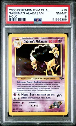 2000 Pokemon Gym Challenge Sabrina's Alakazam Holo 16/132 PSA 8 NM-MT - Image 1