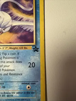 1999 Pokemon Wizards Black Star Promos Articuno #22 Heavy Play - Image 3