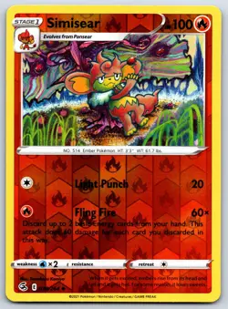 Simisear - Reverse Holo - Fusion Strike Tomokazu Komiya Pokemon Card NM - Image 1