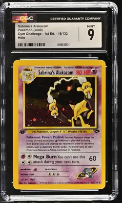 CGC 9 MINT Sabrina's Alakazam Gym Challenge 1st Edition 16/132 Holo Pokemon Card - Image 1