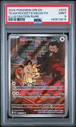 2025 POKEMON DRI EN-DESTINED RIVALS ILLUSTRATION RARE TEAM ROCKET'S MEOWTH PSA 9 - Image 1