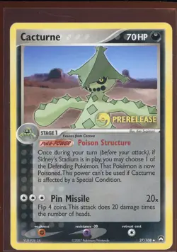Cacturne Stamped Prerelease Promo Pl 27/108 EX Power Keepers Pokemon - Image 1