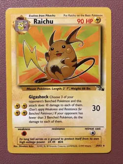 Pokemon TCG Raichu Unlimited Edition Fossil Set Non-Holo Rare Card 29/62 LP - Image 1