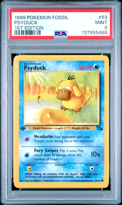 1999 POKEMON FOSSIL 53 PSYDUCK 1ST EDITION PSA 9 MINT ~NEW CERT!~ - Image 1