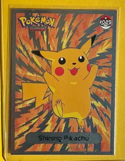 💥 Shiny PIKACHU Pokemon Vintage Art CARD Metallic Foil Collectible Anime NM💥 - Image 1