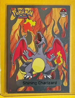 💥 Shiny CHARIZARD Pokemon Vintage Art CARD Metallic Foil Collectible Anime NM💥 - Image 1